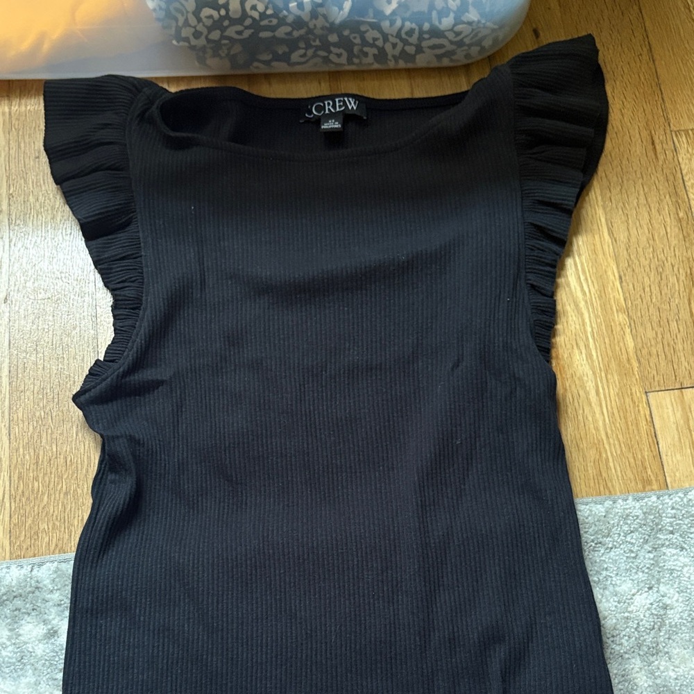 J. Crew Black Ribbed Tank with Flutter Sleeves